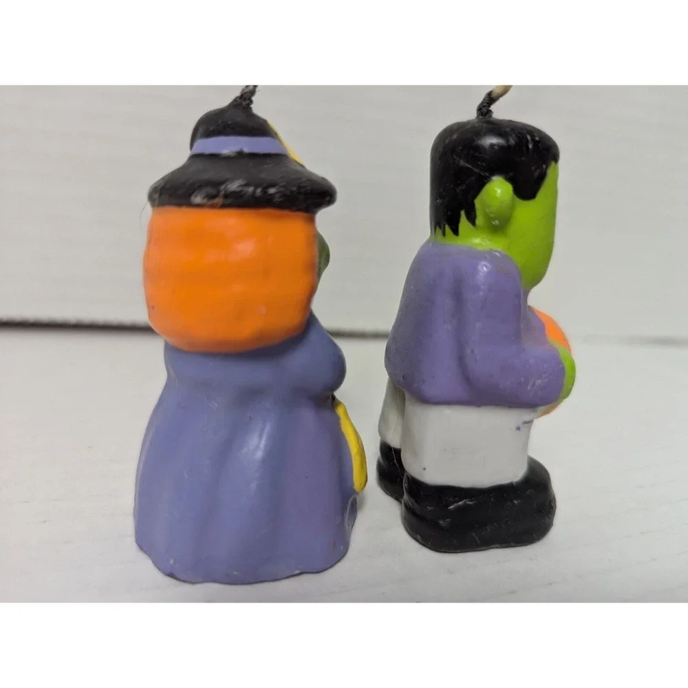 Avon Trick or Treet Halloween candle Witch and‎ Frankensteins Monster 3 inch vtg